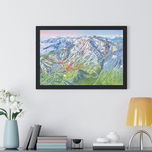Whitefish Mountain Montana Trail Map Ski Resort Framed Poster
