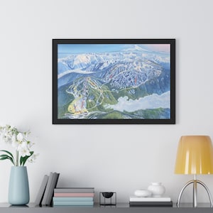 Póster enmarcado del mapa de senderos de la zona de esquí de White Pass, Washington Resort