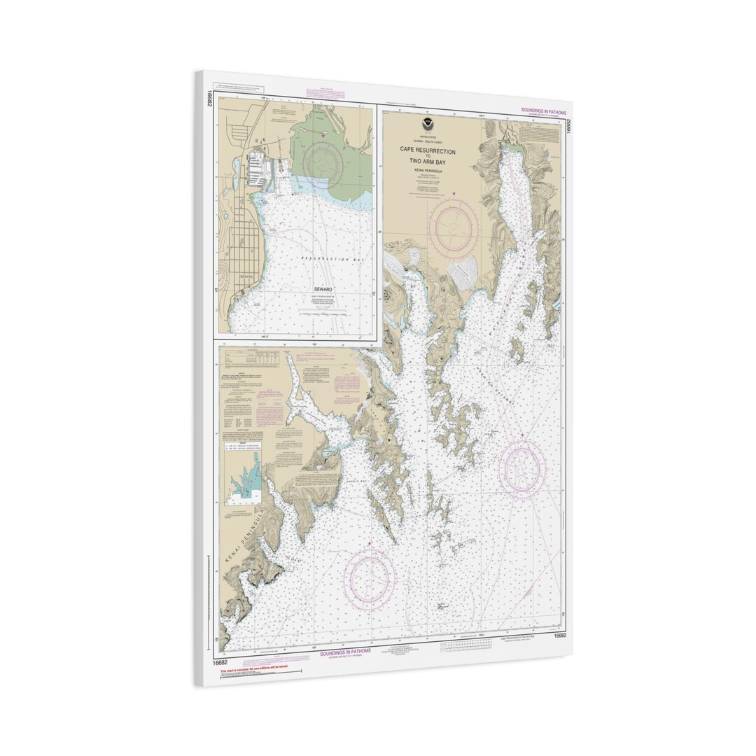 Cape Resurrection to Two Arm Bay Kenai Peninsula South Coast Alaska Nautical Map Sailing Chart 3-D Canvas Poster - Etsy