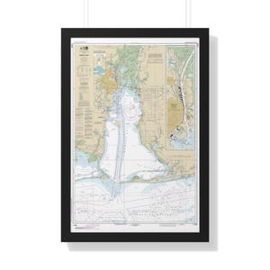 Póster enmarcado con mapa náutico de la bahía de Mobile y el canal de navegación de Mobile, costa del golfo de Alabama
