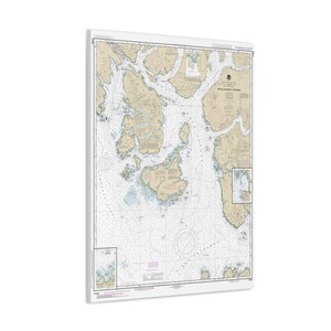 Póster de lienzo en 3D con mapa náutico, carta de navegación, canal de Revillagigedo, Ryus y bahía Foggy, costa sureste de Ketchikan, Alaska