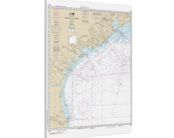Carta náutica de Galveston a Río Grande, Texas. Póster en lienzo enmarcado.