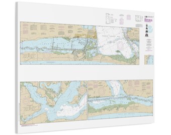 Carta náutica de la bahía de Corpus Christi y la bahía de Baffin, Texas. Póster en lienzo enmarcado.