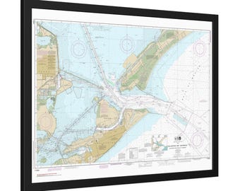 Galveston Port Bolivar and Texas City Nautical Chart Sailing Map Framed Poster
