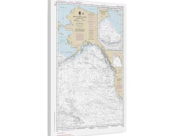 North Pacific Ocean Eastern Part and Bering Sea Continuation Alaska Nautical Chart Sailing Map Framed Canvas Poster