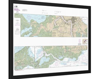 Waveland to Catahoula Bay and New Orleans Louisiana Nautical Chart Sailing Map Framed Poster