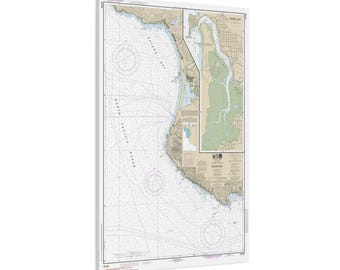 Carta náutica de la bahía de Estero y la bahía de Morro, California. Póster en lienzo enmarcado.