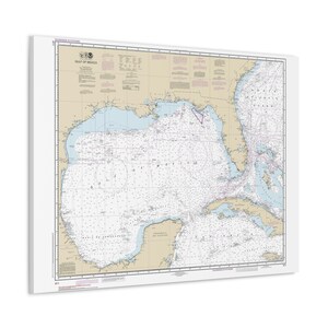 Golf van Mexico Florida Alabama Mississippi Louisiana Texas Cuba Bahama's Nautische kaart Zeilkaart 3-D canvas poster