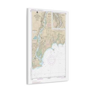 Mapa náutico, carta de navegación, póster en lienzo en 3D, río Housatonic, Stratford y puerto de Milford, Connecticut, costa norte del estrecho de Long Island