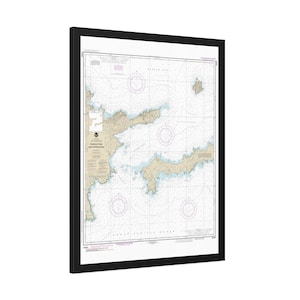 Mapa náutico de Alaska, Paso Kanaga, Tanaga e isla Kanaga Carta de navegación Póster enmarcado de las islas Aleutianas de Andreanof