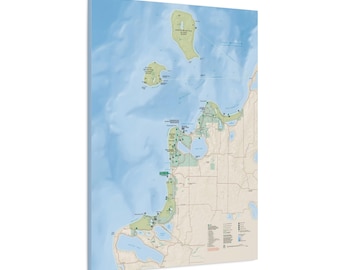 Mapa guía turístico del Parque Nacional Sleeping Bear Dunes de Michigan (enmarcado, lienzo)