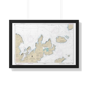 Bahía de Unalaska y paso de Akutan Mapa náutico de la isla de Unalaska, Alaska Carta de navegación Póster enmarcado de las islas Aleutianas de Fox