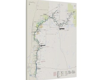Mapa guía turístico del St. Croix National Scenic Riverway (Wisconsin y Minnesota) - Póster en lienzo enmarcado