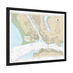 Póster enmarcado con mapa náutico y carta de navegación del estrecho de Mare Island, California
