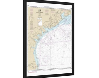 Carta náutica de Galveston a Río Grande, Texas. Póster enmarcado.