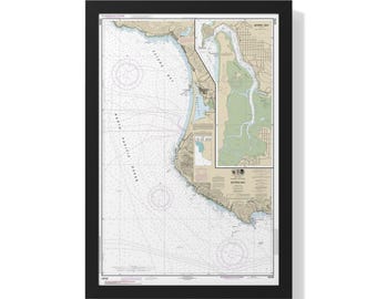 Póster enmarcado con mapa náutico de la bahía de Estero y la bahía de Morro, California