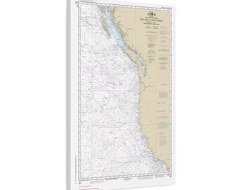 North Pacific Ocean West Coast Of North America Mexican Border To Dixon Entrance Nautical Chart Sailing Map Framed Canvas Poster
