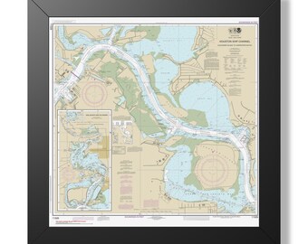 Houston Ship Channel and San Jacinto River Texas Nautical Chart Sailing Map Framed Poster