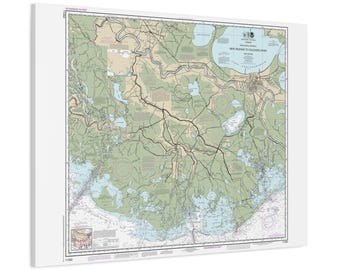 New Orleans to Calcasieu River Louisiana Nautical Chart Sailing Map Framed Canvas Poster