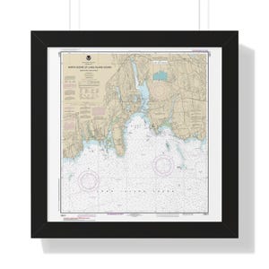 Póster enmarcado con mapa náutico, carta de navegación, costa norte del estrecho de Long Island, Connecticut