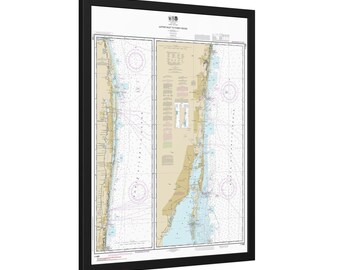 Jupiter Inlet to Fowey Rocks Palm Beach Fort Lauderdale Biscayne Bay Florida Nautical Chart Sailing Map Framed Poster