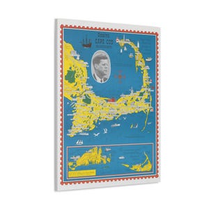 Cape Cod Massachusetts 1964 Vintage Bildliche Karte 3-D Leinwand Poster JFK Stamp