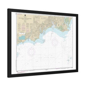 Póster enmarcado con mapa náutico, carta de navegación y costa norte de Long Island Sound, Fairfield, Bridgeport, Stratford, Connecticut