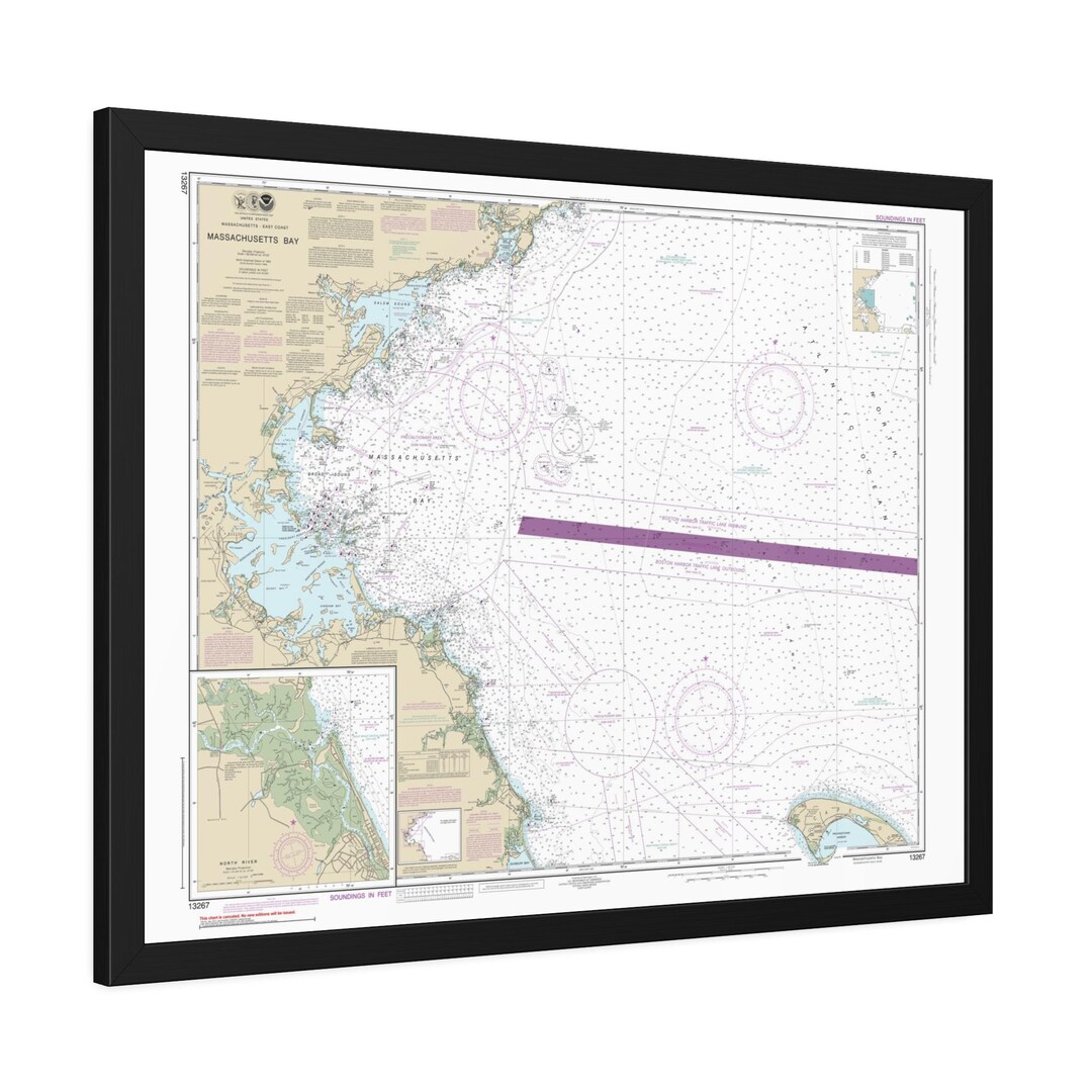 Massachusetts Bay Nautical Chart Sailing Map Framed Poster - Etsy