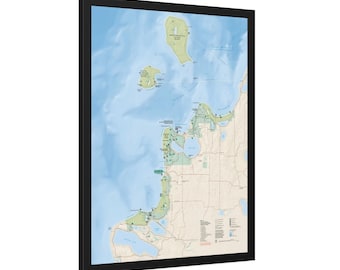 Mapa guía turístico del Parque Nacional Sleeping Bear Dunes de Michigan (Michigan) - Póster enmarcado