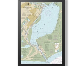 Sabine Lake Texas Nautical Chart Sailing Map Framed Poster