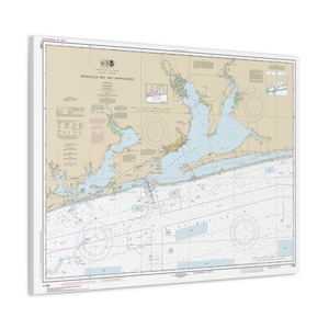 Póster de lienzo en 3D con mapa náutico, carta de navegación y costa del golfo de Pensacola, Florida, Alabama