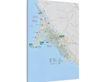 Mapa guía turístico del Parque Nacional Costero de Point Reyes, California. Póster en lienzo enmarcado.