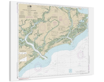 Stono River and Edisto River South Carolina Nautical Chart Sailing Map Framed Canvas Poster