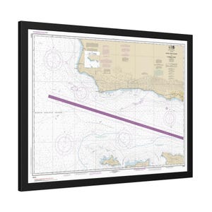 Póster enmarcado con mapa náutico de California desde la isla Santa Cruz hasta Purísima Point
