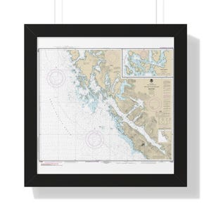 Khaz Bay Chichagof Island Elbow Passage Costa Sudeste Alasca Mapa Náutico Carta de Vela Pôster Emoldurado