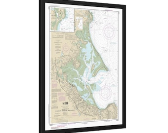 Póster enmarcado con mapa náutico de navegación del puerto de Plymouth, Kingston y Duxbury, Massachusetts