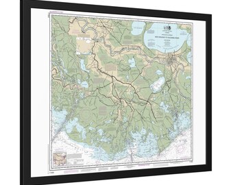 New Orleans to Calcasieu River Louisiana Nautical Chart Sailing Map Framed Poster