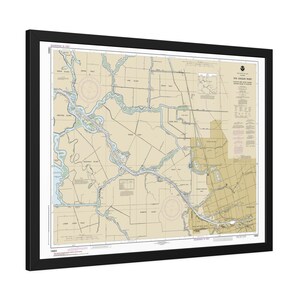 Póster enmarcado con mapa náutico, carta de navegación, canal de aguas profundas de Stockton y la isla Medford de California