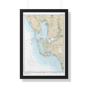 Sanibel Island Pine Island Estero Bay Charlotte Hafen Peace River Florida Seekarte Segelkarte gerahmtes Poster