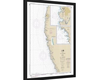 Póster enmarcado con mapa náutico de Elk a Fort Bragg, Mendocino y Noyo Anchorage, California