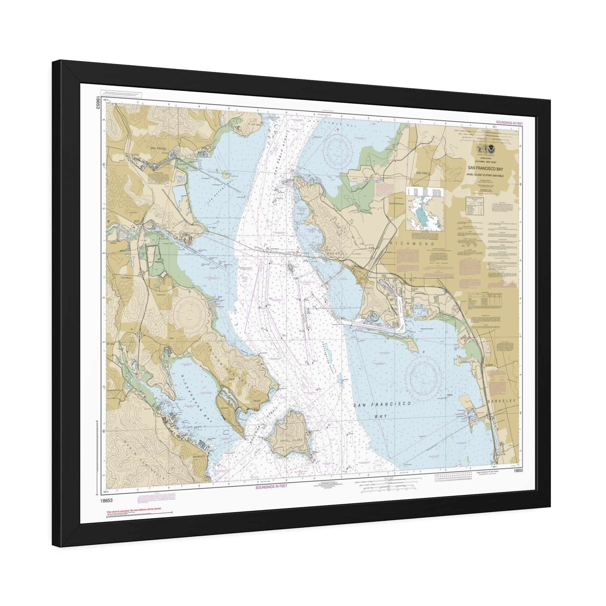 San Francisco Bay Angel Island to Point San Pablo California Nautical Map Sailing Chart Framed Poster