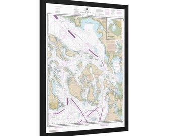 San Juan Islands Washington Nautical Chart Sailing Map Framed Poster