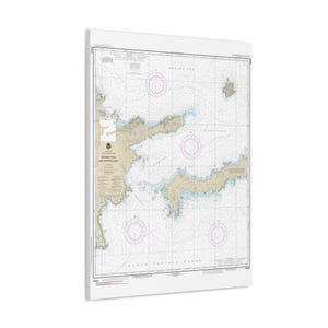 Mapa náutico de Alaska, Tanaga, Kanaga Pass y la isla de Kanaga Carta de navegación Póster en lienzo tridimensional de Andreanof, islas Aleutianas