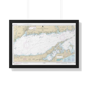 Póster enmarcado con mapa náutico, carta de navegación, parte oriental de Long Island Sound, Connecticut, Nueva York