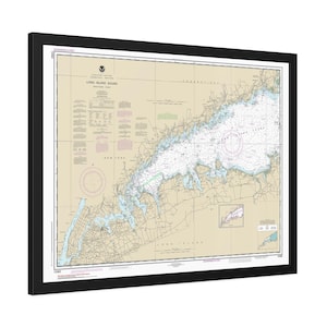 Póster enmarcado con mapa náutico, carta de navegación, parte occidental de Long Island Sound, Connecticut, Nueva York