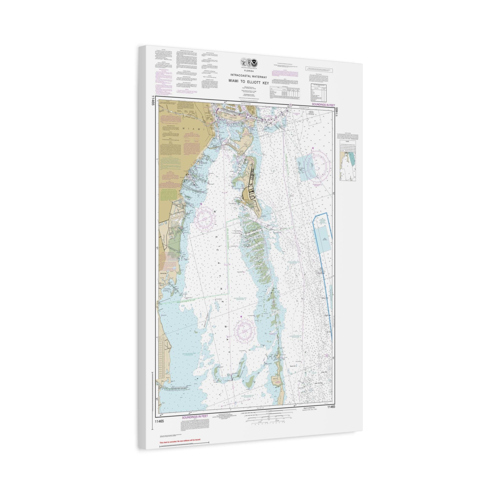Navigation Map Miami Port of Miami Florida Nautical Chart Sailing Map Framed Canvas Poster ...