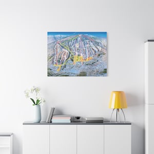 Póster de lienzo 3D con mapa de pistas de esquí de estilo vintage de Mount Snow, Vermont