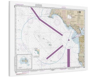 Póster enmarcado de lienzo con mapa náutico de navegación del Golfo de los Farallones, sureste de Farallón, Golden Gate, San Francisco, California