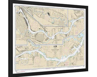 Buffalo Hunting Carpenters and Boggy Bayou Houston Texas Nautical Chart Sailing Map Framed Poster