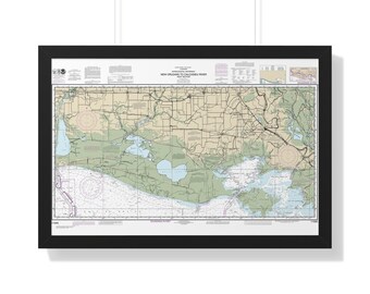 Calcasieu River and Louisiana Coast Nautical Chart Sailing Map Framed Poster